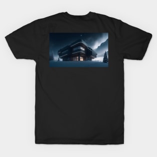 Black futuristic house in snowy place T-Shirt